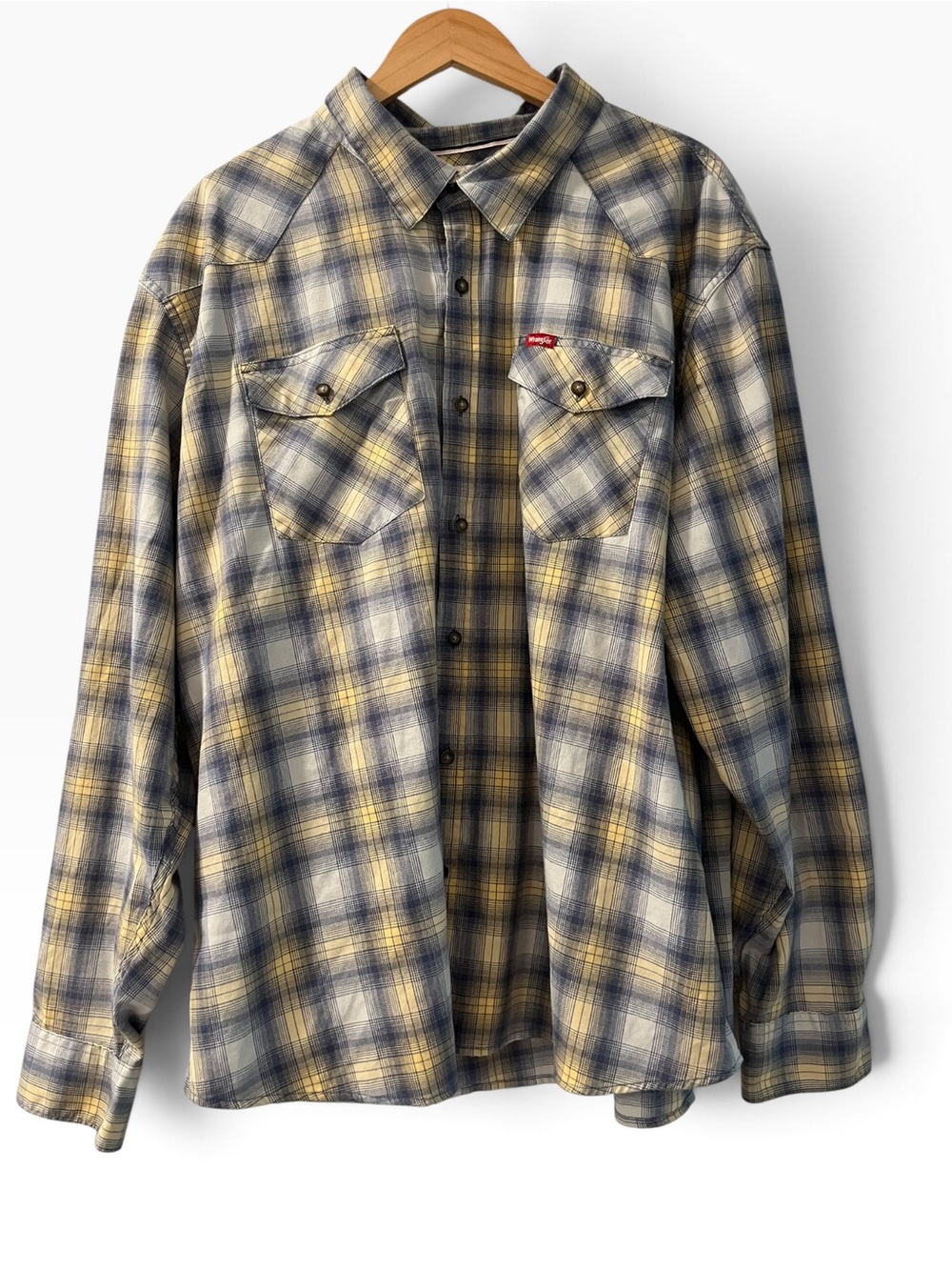 Wrangler Plaid Button-Down Shirt in Yellow and Gray